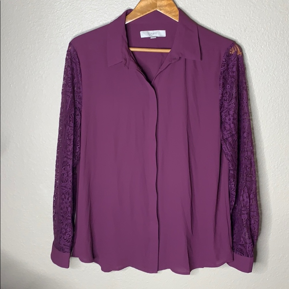 Loft Button Up Lace Blouse